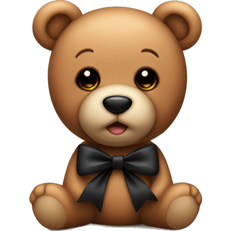 Cute brown teddy bear with black bow emoji