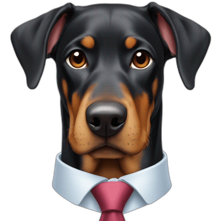 Cute doberdore face (floppy ears), in a suit and tie emoji