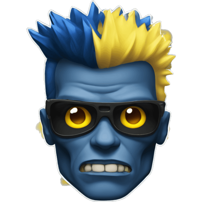 Terminator head with dark blue skin and yellow Mohawk  emoji