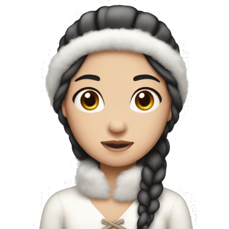 Asian snow princess with white fur hat and dark-haired braids  emoji