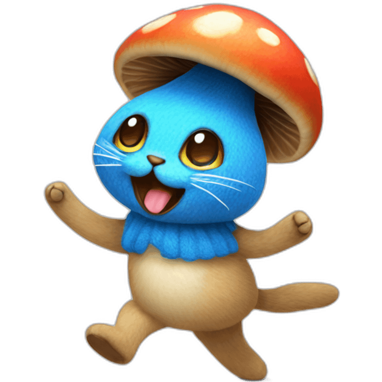 dancing mushroom-cat with blue wool emoji