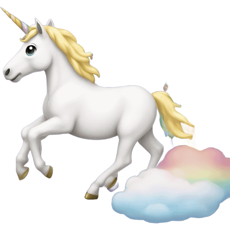 Unicorn walking across a rainbow emoji