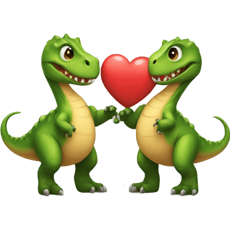 Two dinosaurs holding a heart emoji