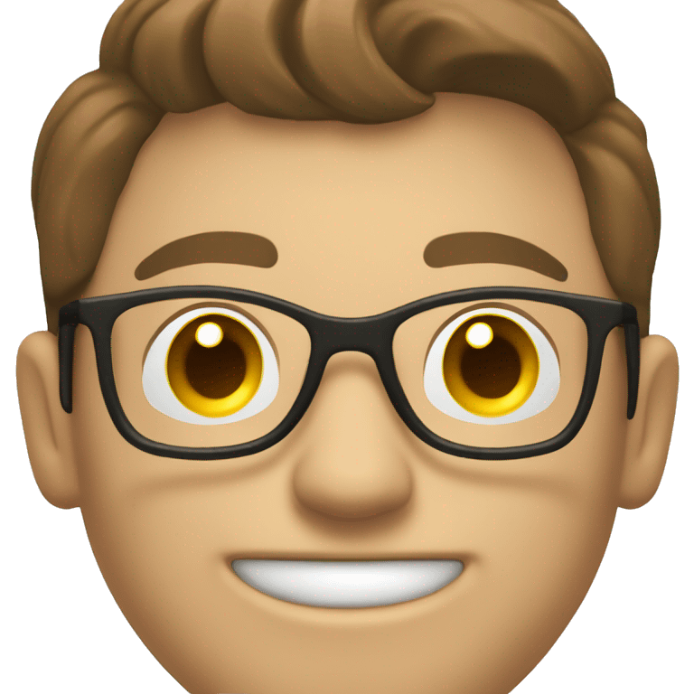 young teacher man with brown hair, beige skin and glasses smiling with lightbulb thought emoji