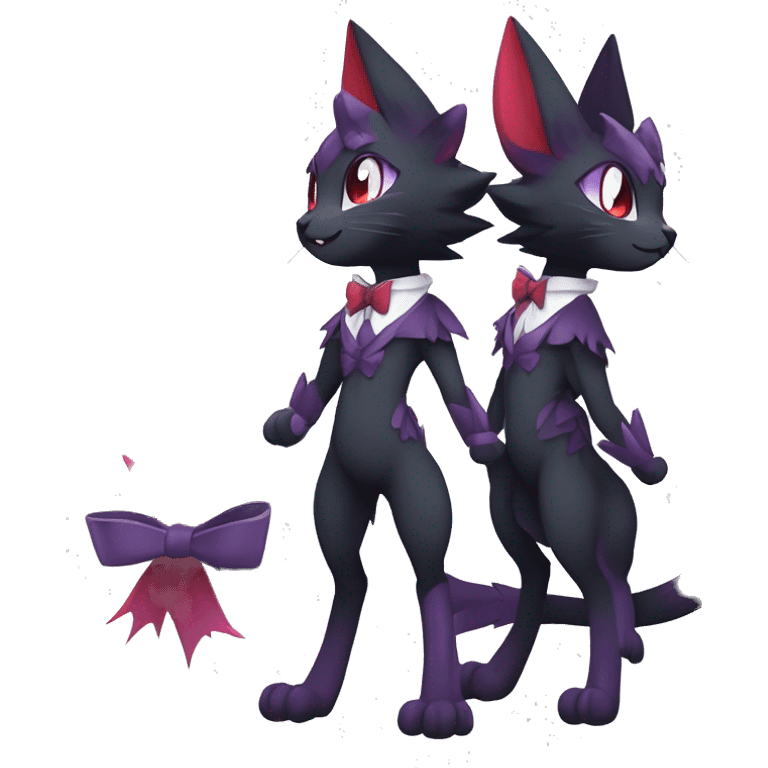  Cool cute kawaii edgy cartoon black purple red ethereal fantasy beautiful elegant nargacuga-Noivern-cat-Fakemon collar harness bow tie and bracers full body emoji