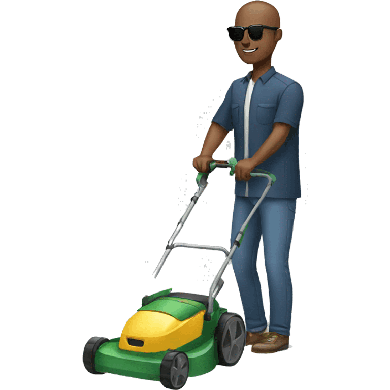 Black man with bald head and sunglasses mowing emoji