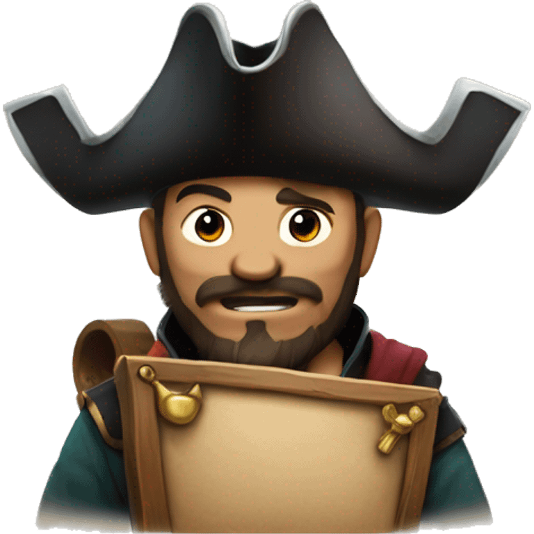 A Sea of Thieves style emoji featuring a small pirate with a tricorn hat, holding a sign that reads 'Makishiro10'.  emoji