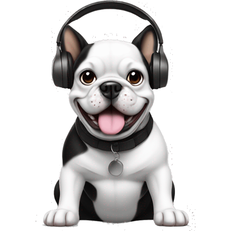 frech buldog black and white with headphones  emoji