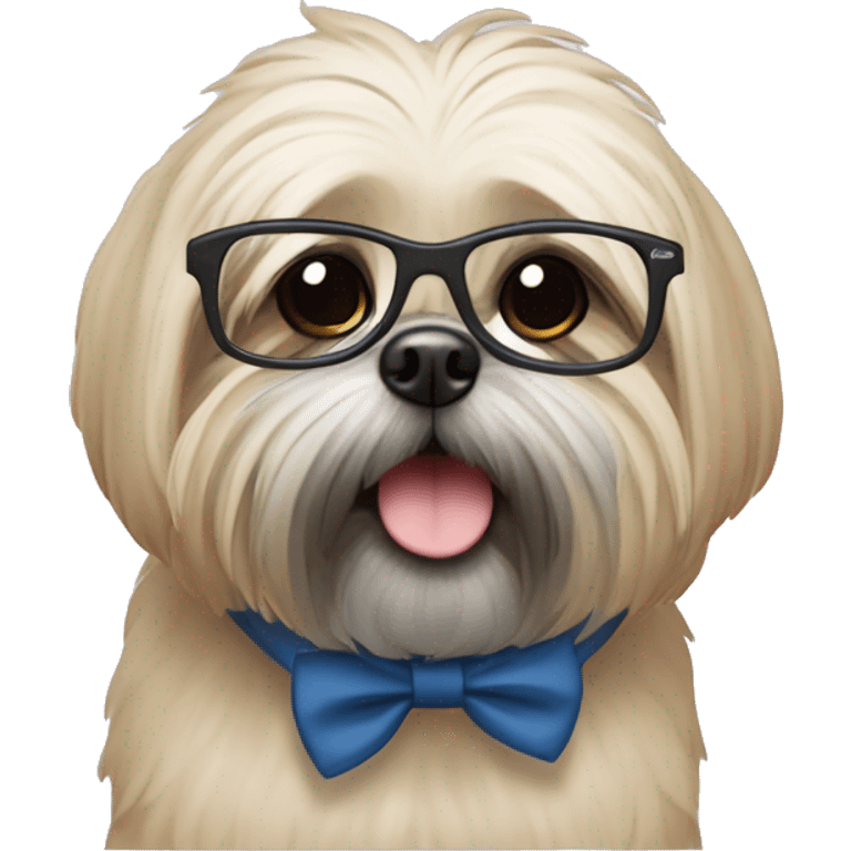 Um cacorro da raça lhasaapso de grvata e oculos emoji