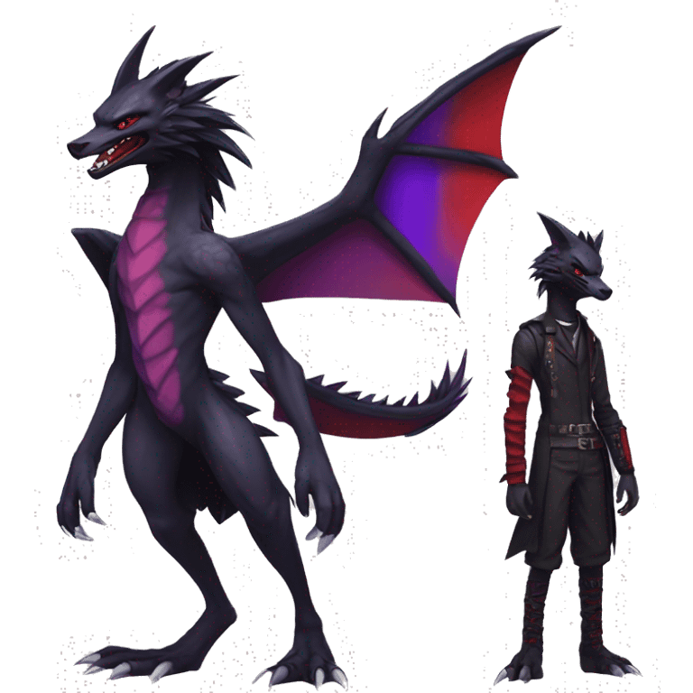 Black and purple and red edgy punk nargacuga-sergal full body emoji