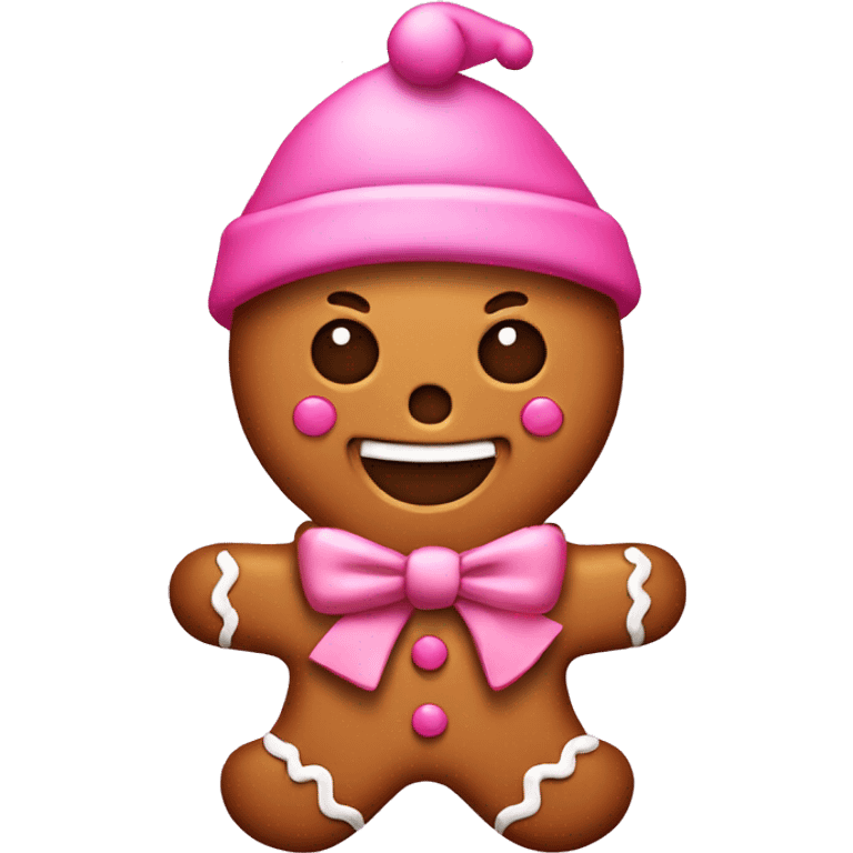 gingerbread man with a pink Christmas hat emoji