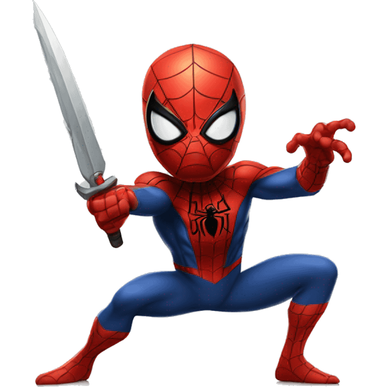 Spider-man with a brave sword in a slicing pose emoji