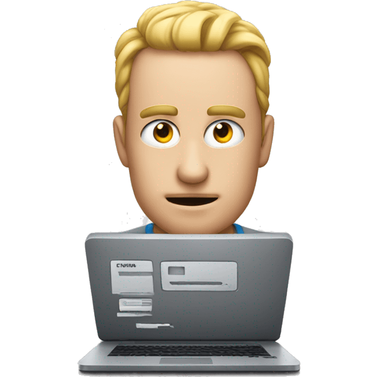 guys looking on computer with  the word:"Finish" on the head emoji