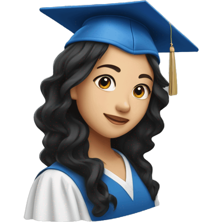 asian girl wearing blue graduation cap with long curly black hair emoji