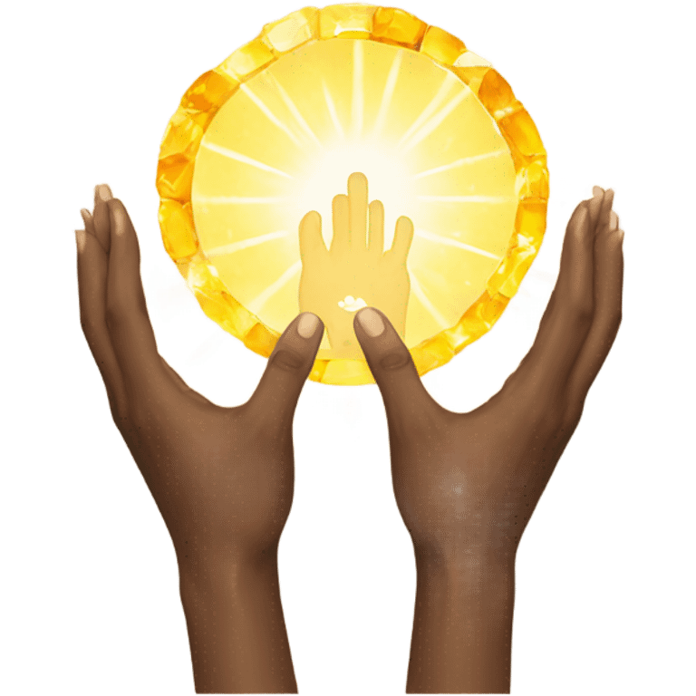 Pray hands surrounded by a citrine colored halo emoji