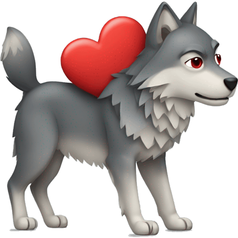 wolf holding red heart  emoji