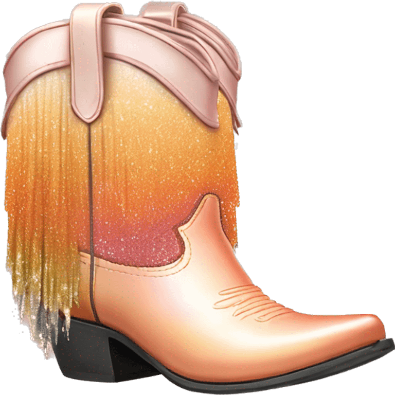 Realistic peach to bronze ombre pair of fashion cowgirl boots with sparkly shiny glitter fringe on them. emoji