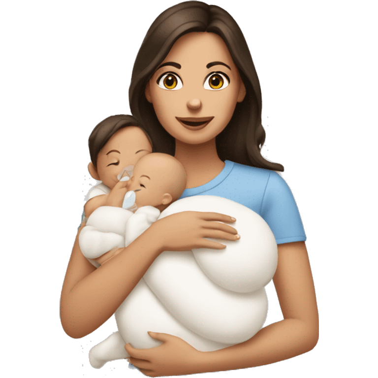 Brunette holding four white babies emoji