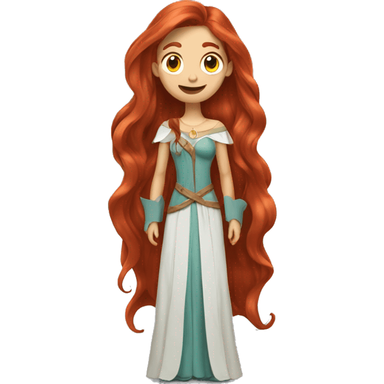 cartoon redhead woman with long hair wearing a fantasy costume emoji