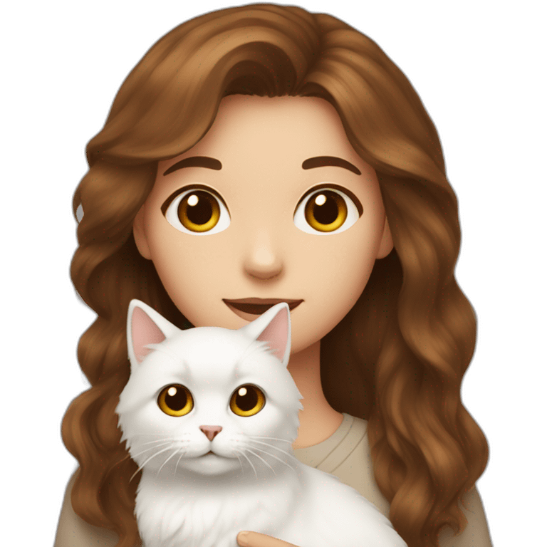 A brown-haired girl with white fluffy cat emoji