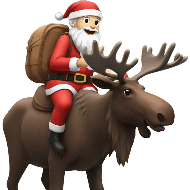 Santa riding a moose in the forest emoji