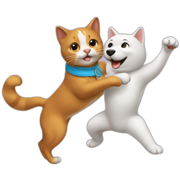 Un chat qui danse avec un chien emoji