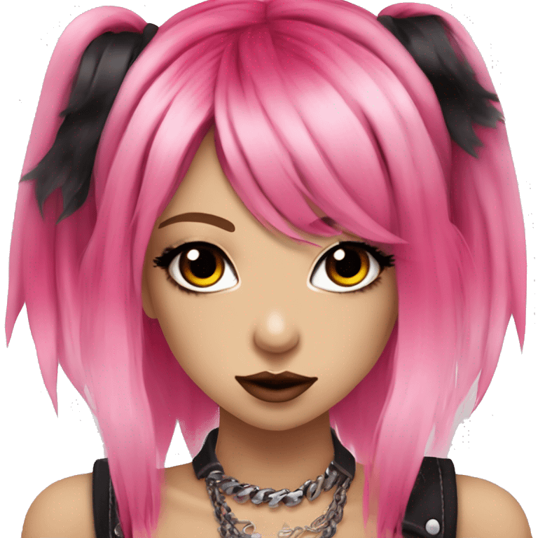 hime gyaru girl, hot pink and red split-dyed hair, dark makeup, punk clothes emoji