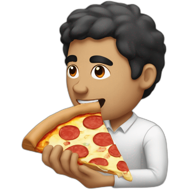 Man with black hair eating pizza emoji