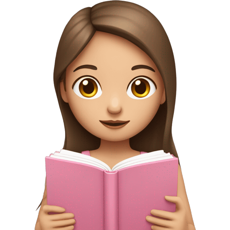 fair-skinned girl with long and straight brown hair holding a baby-pink-colored book emoji