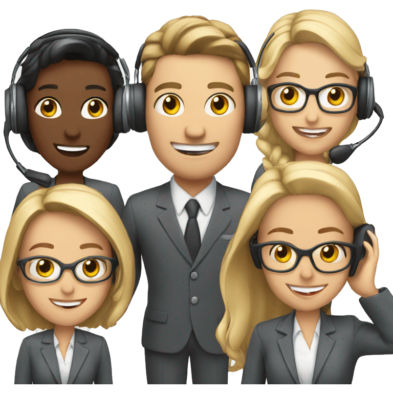 four sales agents wearing a headset with mic emoji