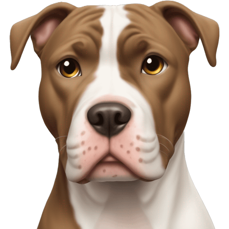 Most white and brown pitbull dog and a handsome ehit black hair man emoji