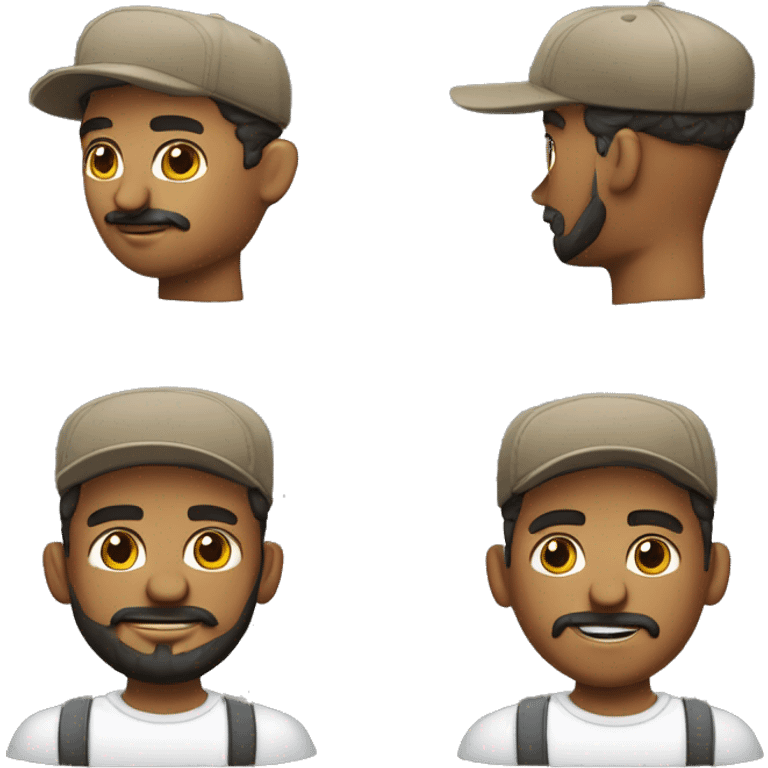 maestro con una linea de barba sin bigote negro, sin cabello con gorra y ropa casual, tipo de piel clara, ropa juvenil emoji