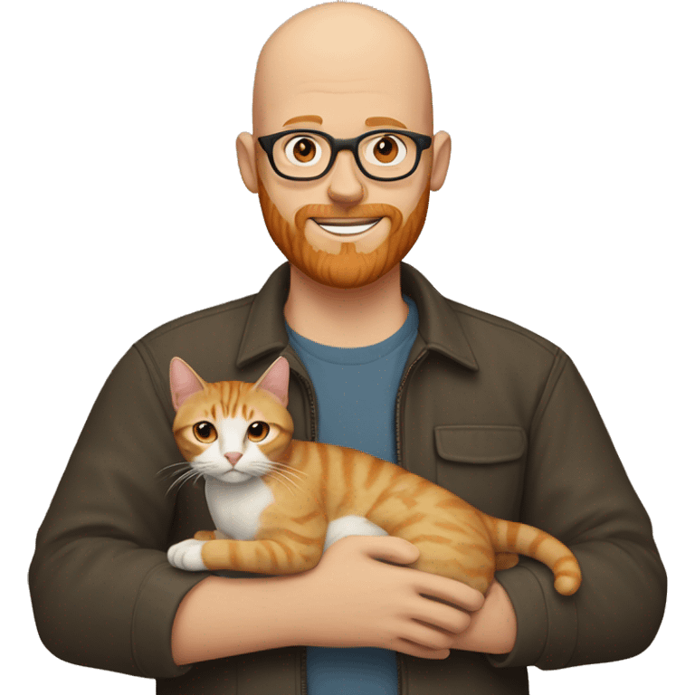 Bald man with ginger beard and glasses holding a brown tabby cat  emoji