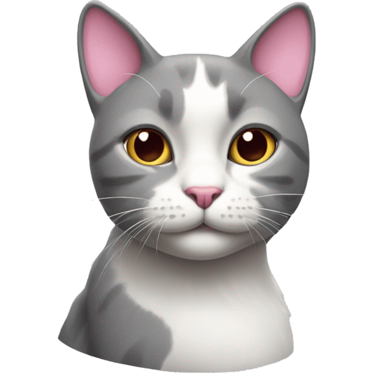 Grey and white cat with pink nose emoji