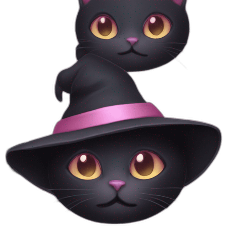 black witchcat with pink eyes and light pink hat emoji