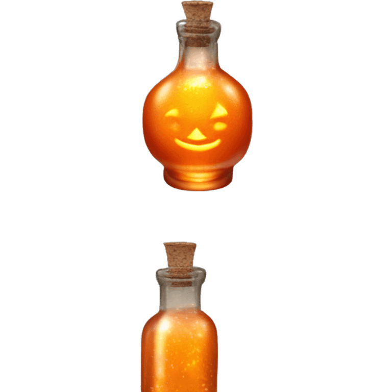 Orange magic fairy light sparkling old Antique bottle with poison and with herbal and flowers emoji