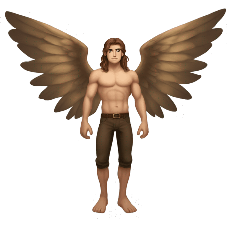 A strong buff fae male with long brown hair large wings  emoji