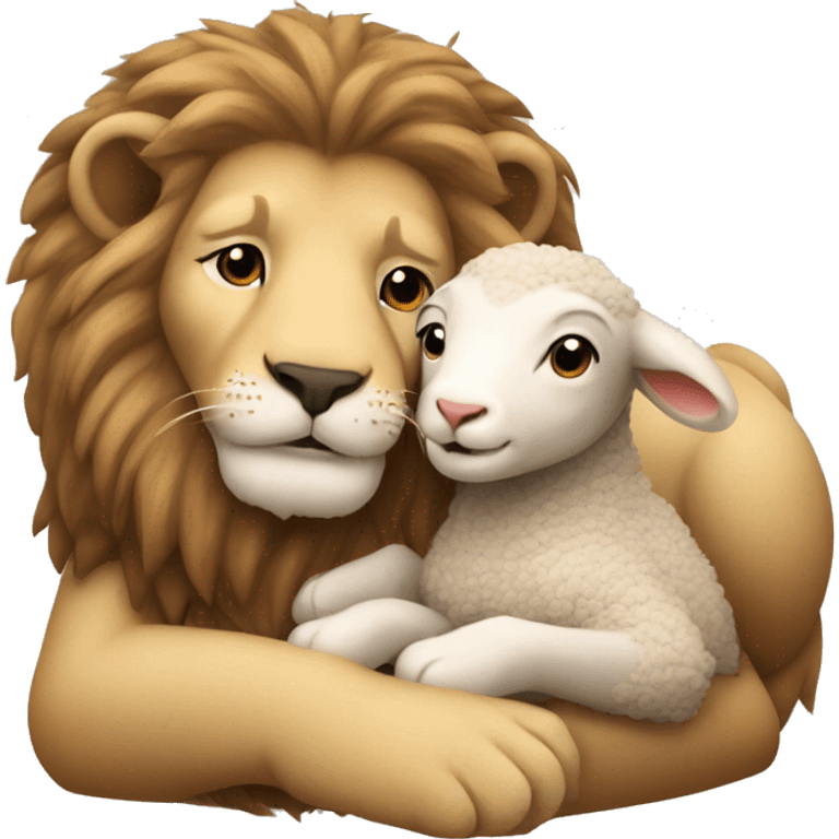 Lion snuggling with lamb emoji