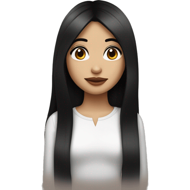 a girl with fair skin and straight long black hair, brown eyes, eyelashes, plump lips emoji