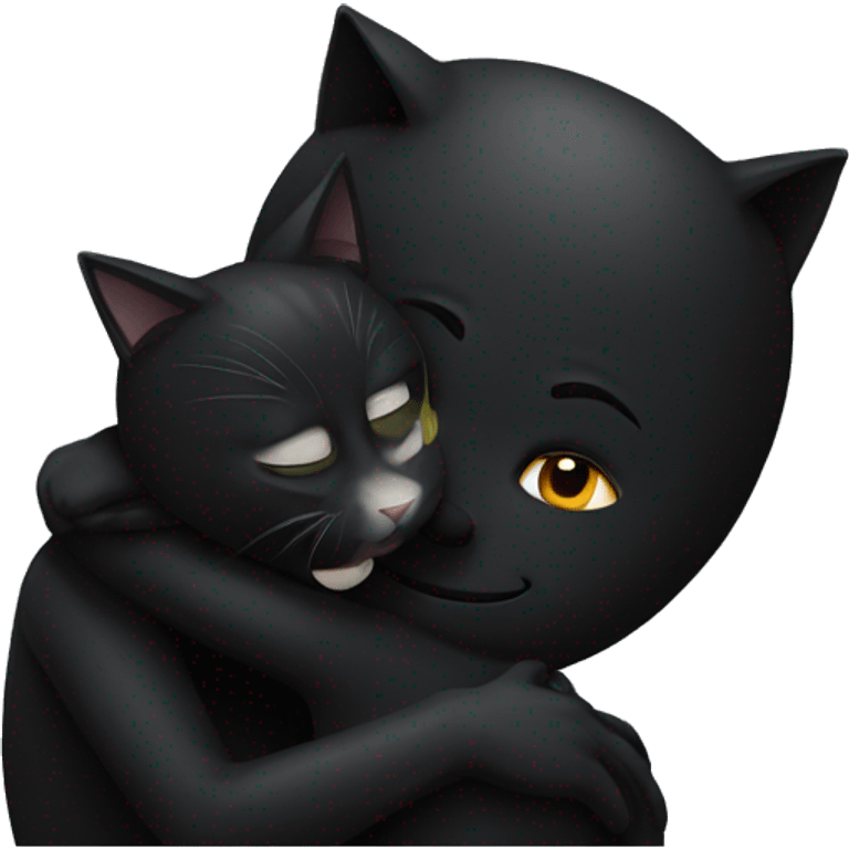 Black cat hugging man emoji