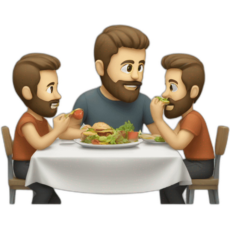 Two man with beard eat lunch emoji