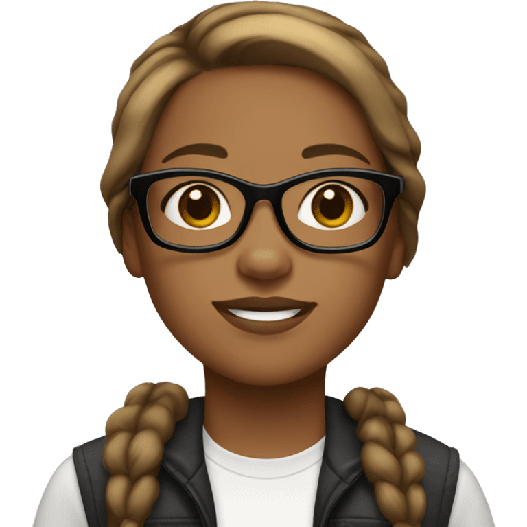 Girl with hazel eyes, black frame glasses, and brown hair with blonde highlights emoji