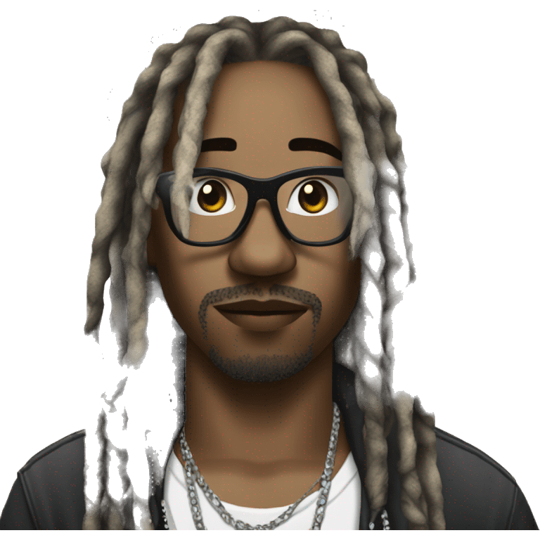 Rapper with black and blonde dreadlocks, diamond glasses, trapper, rapper. emoji