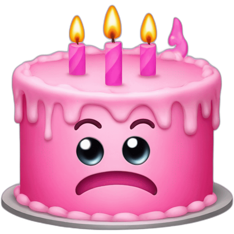 Pink cake with candle, and two eyes, two protruding teeth. emoji