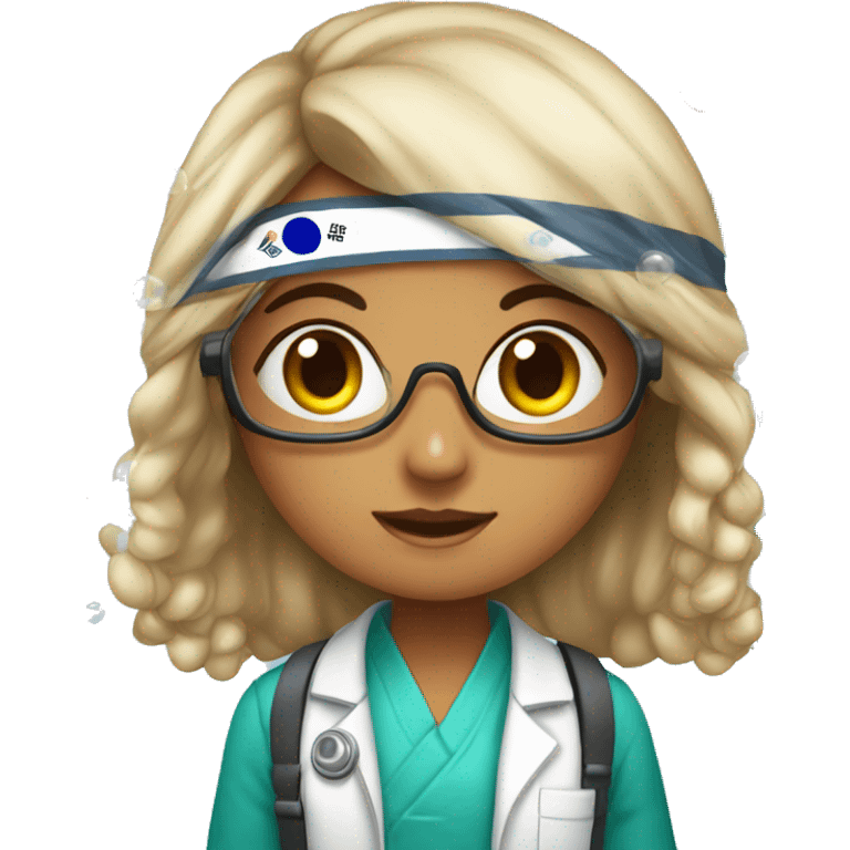 Scientist girl with Indian, Korean flag andbubbles emoji