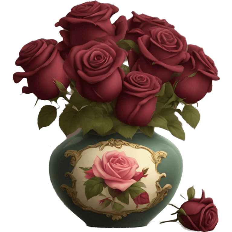 Burgundy roses in vintage vase emoji