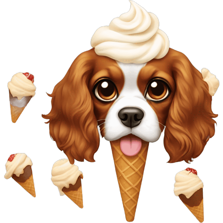 Cavalier King Charles spaniel eating ice cream emoji