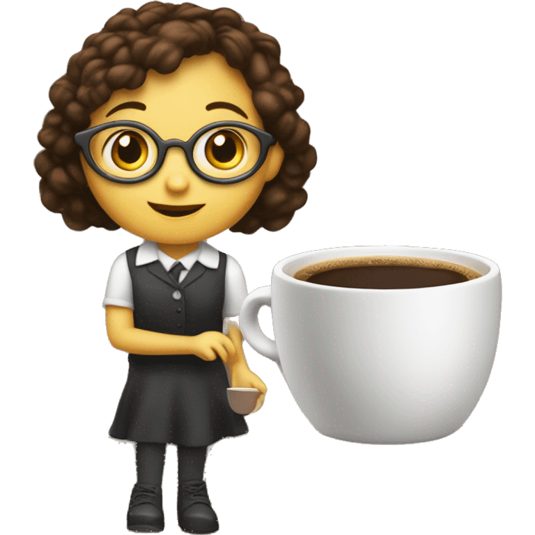 A little girl as high as a coffee cup, pushing a cup of hot coffee onto the stage and saying: my teacher, thank you! emoji