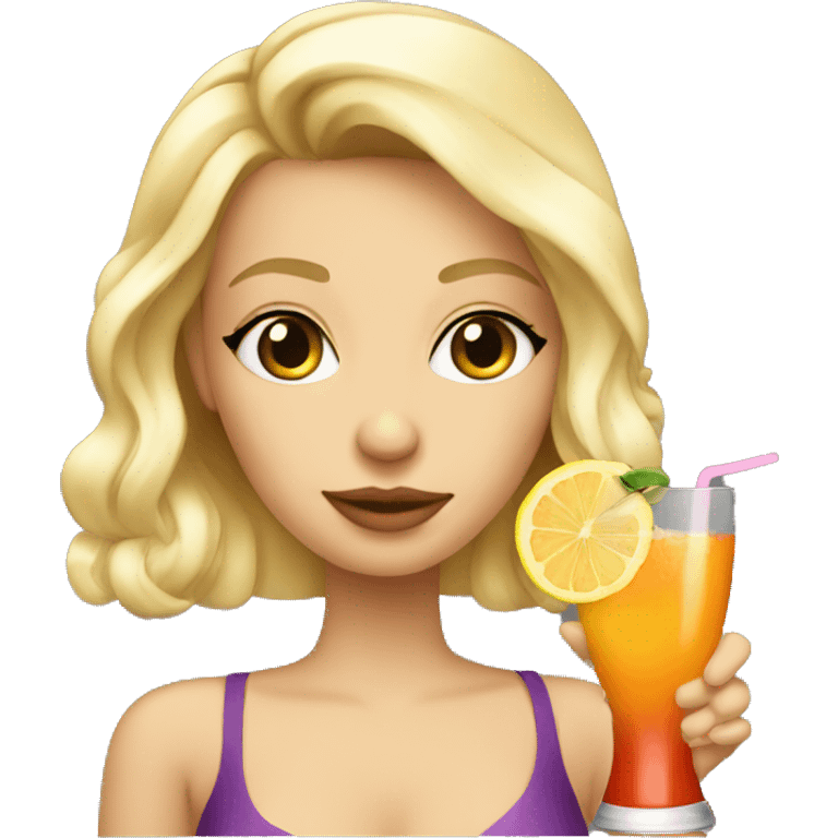 Blonde girl drinking a cocktail looking pretty emoji