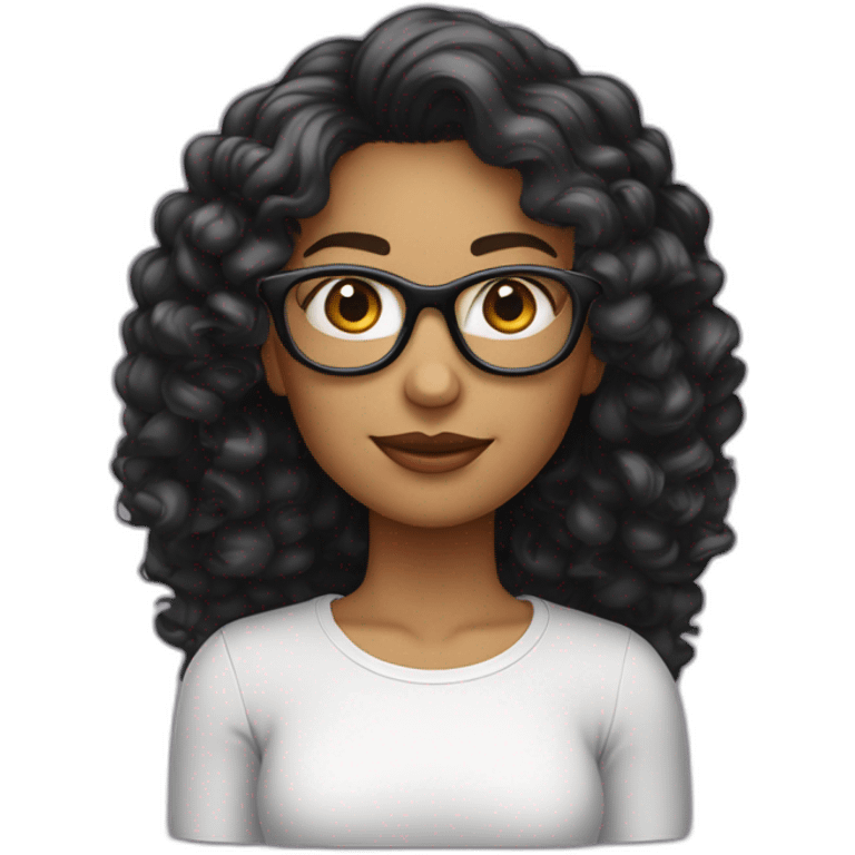 Fille peau clair cheveux noirs longs ondulés et lunettes de vue emoji